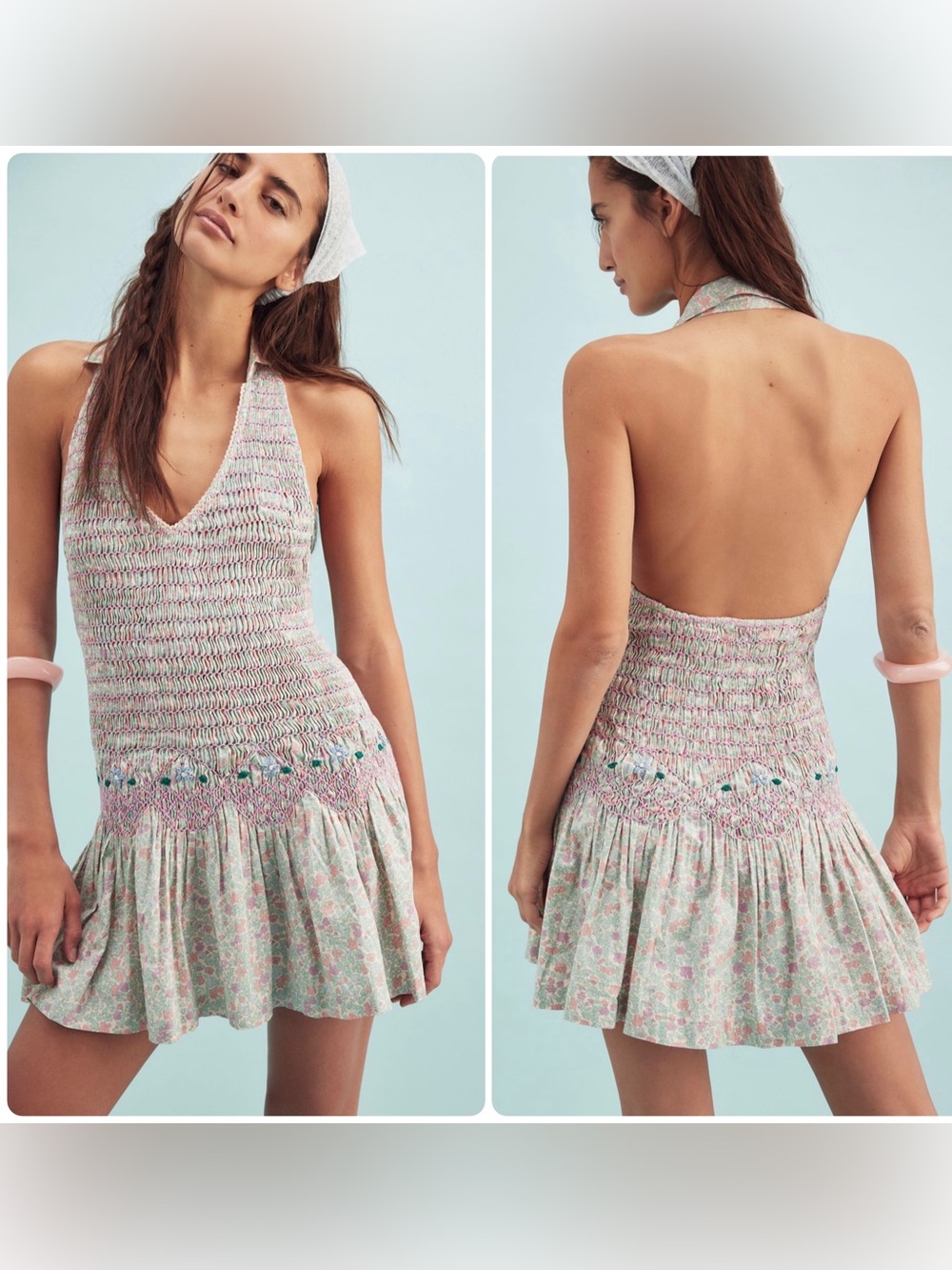 Free People Flirty in florals smocked mini dress